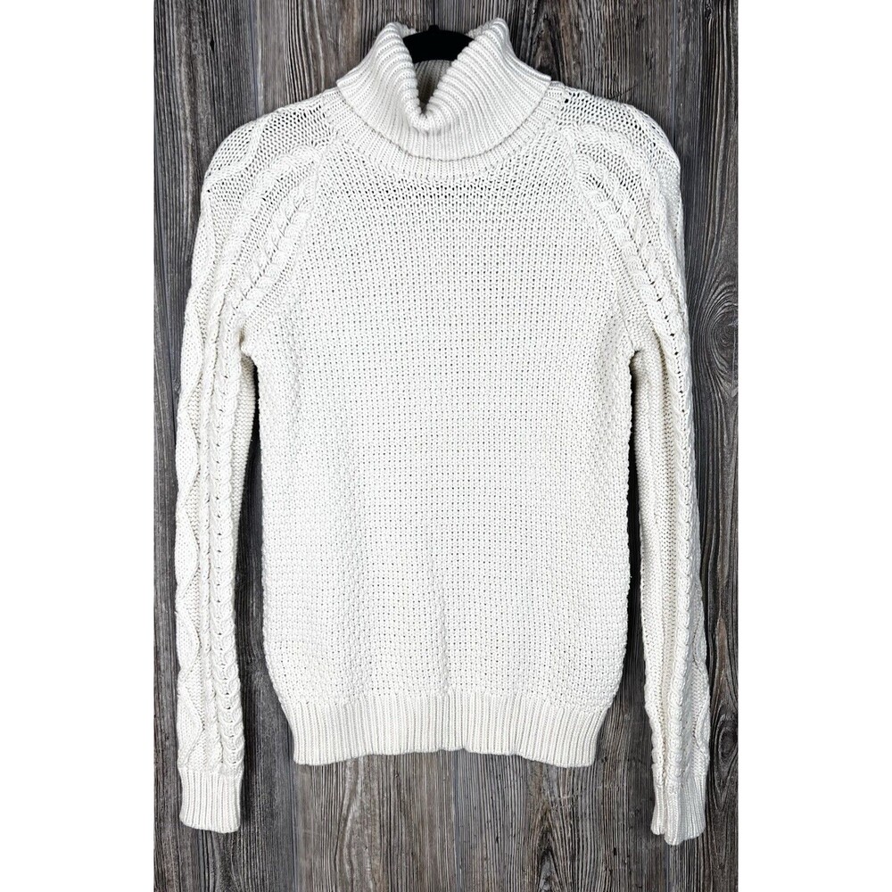 Lauren Ralph Lauren Beige Sweater Womens M Funnelneck Cowl Cable Knit‎ Cozy Chic